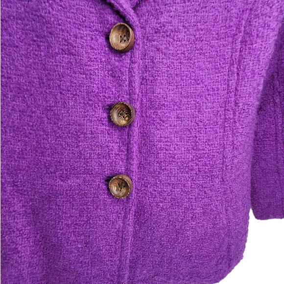 Vintage 70s Clelia Purple Boucle Wood Button Jacket Midi Straight Skirt Set Suit - Picture 10 of 17